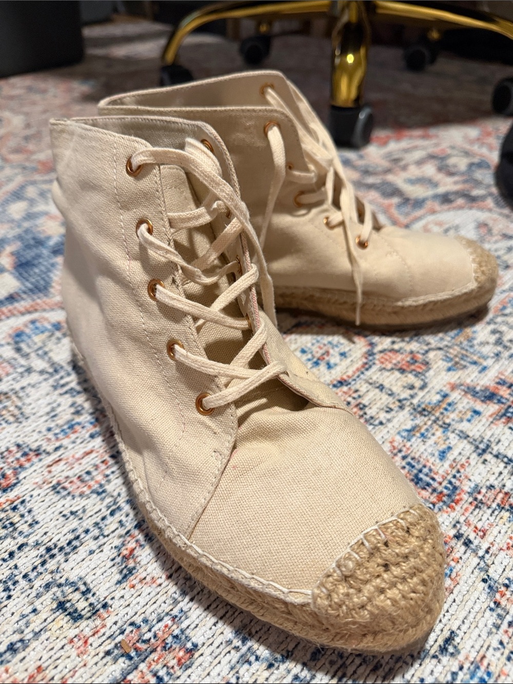 Charlotte Stone Beige Canvas Lace-Up Espadrille Boots